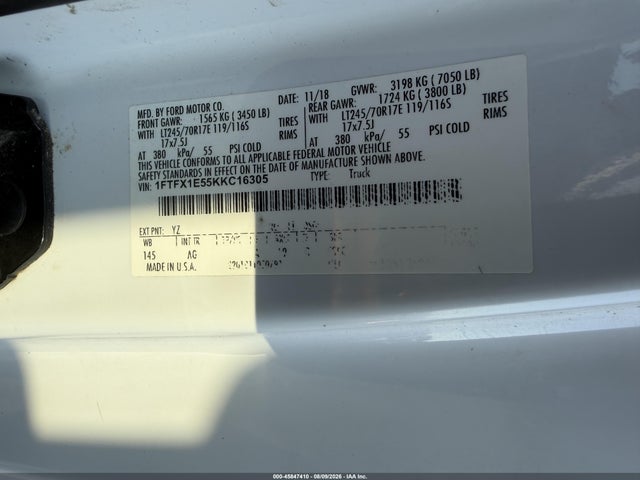 2019 Ford F-150 Xl მანქანა იყიდება აუქციონზე, vin: 1FTFX1E55KKC16305, აუქციონის ნომერი: 45847410