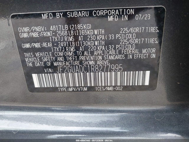 Aukcja sprzedaży 2024 Subaru Crosstrek Premium, vin: JF2GUADC1R8277995, numer aukcji: 45847443