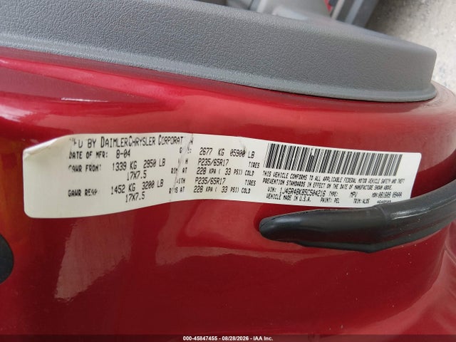 45847455 :رقم المزاد ، 1J4GR48K85C504216 vin ، 2005 Jeep Grand Cherokee Laredo مزاد بيع