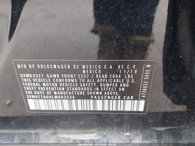 45847462 :رقم المزاد ، 3VW6T7AU9LM002534 vin ، 2020 Volkswagen Golf Gti 2.0t Autobahn/2.0t S/2.0t Se مزاد بيع