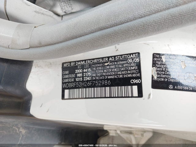 2006 Mercedes-benz C 230 Sport მანქანა იყიდება აუქციონზე, vin: WDBRF52H26F752986, აუქციონის ნომერი: 45847468