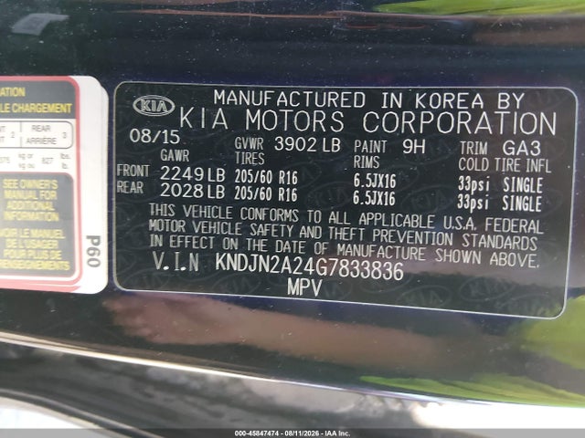 Aukcja sprzedaży 2016 Kia Soul, vin: KNDJN2A24G7833836, numer aukcji: 45847474