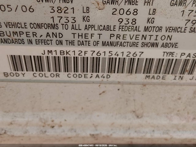 Aukcja sprzedaży 2006 Mazda Mazda3 I, vin: JM1BK12F761541267, numer aukcji: 45847483