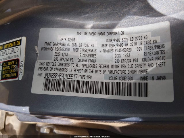 45847485 :رقم المزاد ، JM3TB38Y670105517 vin ، 2007 Mazda Cx-9 Grand Touring مزاد بيع