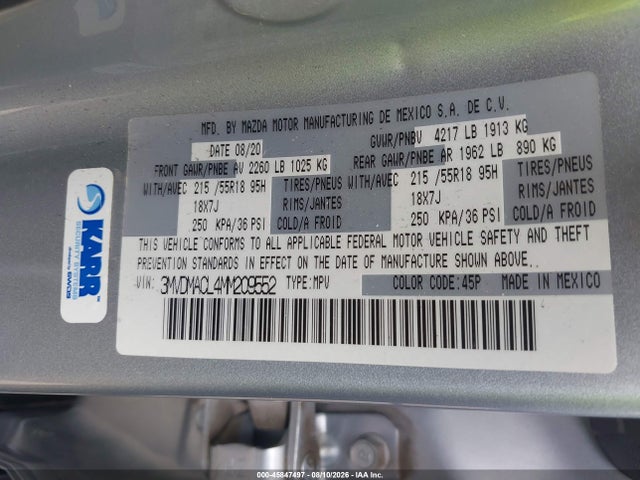 Продаж на аукціоні авто 2021 Mazda Cx-30 Preferred, vin: 3MVDMACL4MM209552, номер лоту: 45847497