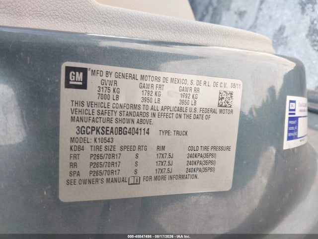 Продажа на аукционе авто 2011 Chevrolet Silverado 1500 Lt, vin: 3GCPKSEA0BG404114, номер лота: 45847498