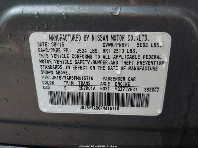 45847507 :رقم المزاد ، JN1BV7AR6FM415716 vin ، 2015 Infiniti Q50 مزاد بيع