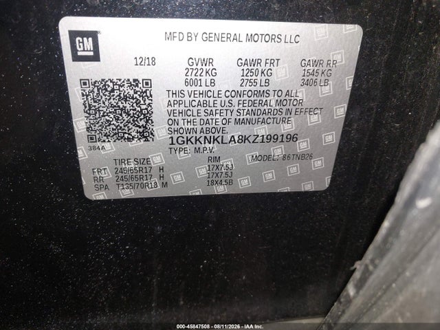 Aukcja sprzedaży 2019 Gmc Acadia Sle-1, vin: 1GKKNKLA8KZ199196, numer aukcji: 45847508
