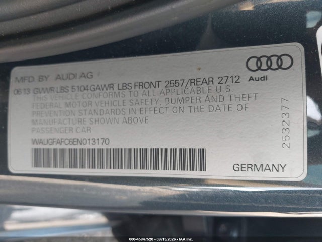 45847520 :رقم المزاد ، WAUGFAFC6EN013170 vin ، 2014 Audi A6 2.0t Premium مزاد بيع