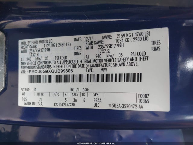 1FMCU0G9XGUB99806 Ford ESCAPE SE