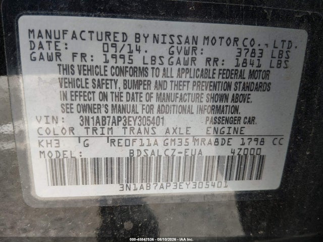 Nissan SENTRA S 2014 3N1AB7AP3EY305401 Image 9