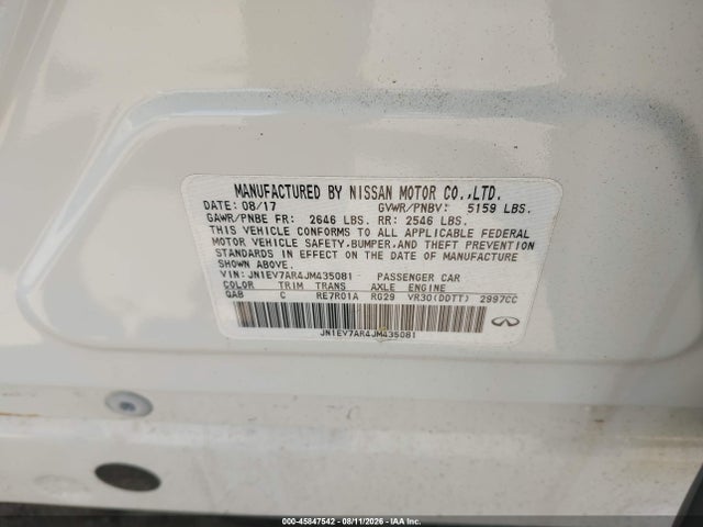 Aukcja sprzedaży 2018 Infiniti Q50 3.0t Luxe, vin: JN1EV7AR4JM435081, numer aukcji: 45847542