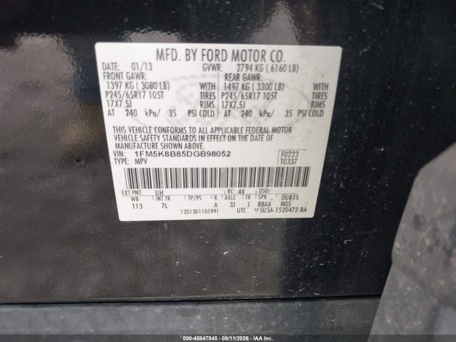 2013 Ford Explorer მანქანა იყიდება აუქციონზე, vin: 1FM5K8B85DGB98052, აუქციონის ნომერი: 45847545