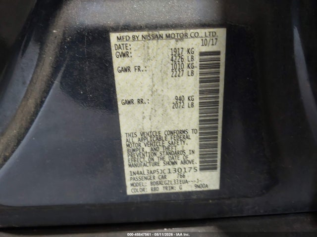 45847561 :رقم المزاد ، 1N4AL3AP5JC130175 vin ، 2018 Nissan Altima 2.5 S مزاد بيع