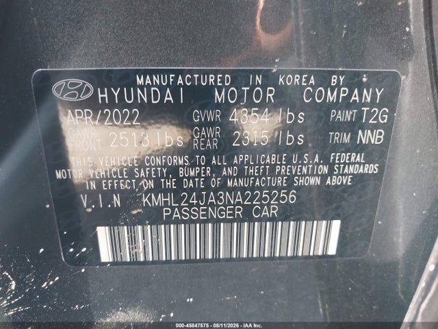 Auction sale of the 2022 Hyundai Sonata Se, vin: KMHL24JA3NA225256, lot number: 45847575