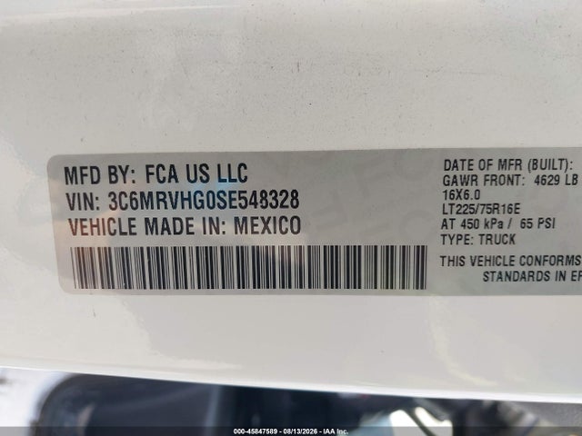 Продажа на аукционе авто 2025 Ram Promaster 3500 Tradesman High Roof 159 Wb W/pass Seat, vin: 3C6MRVHG0SE548328, номер лота: 45847589