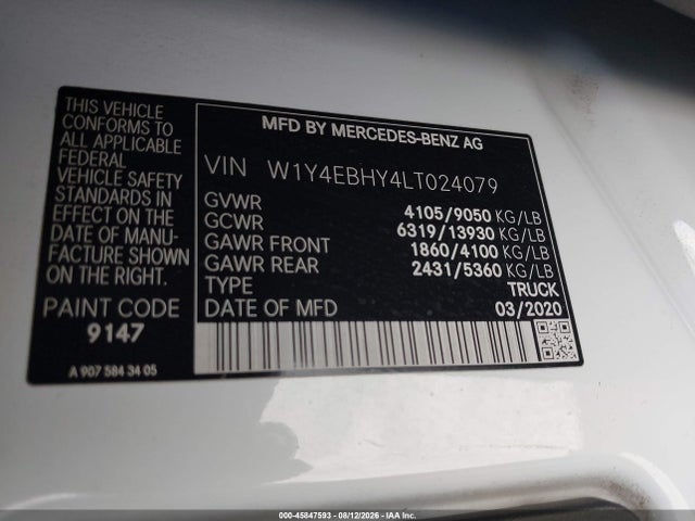 Продажа на аукционе авто 2020 Mercedes-benz Sprinter 2500 Standard Roof V6, vin: W1Y4EBHY4LT024079, номер лота: 45847593