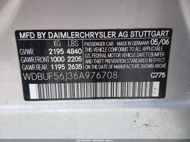 Продаж на аукціоні авто 2006 Mercedes-benz E 350, vin: WDBUF56J36A976708, номер лоту: 45847633