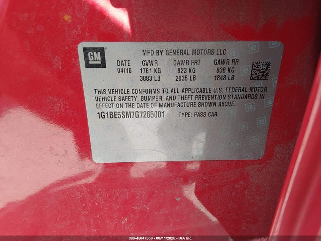 1G1BE5SM7G7265001 Chevrolet Cruze Lt Auto