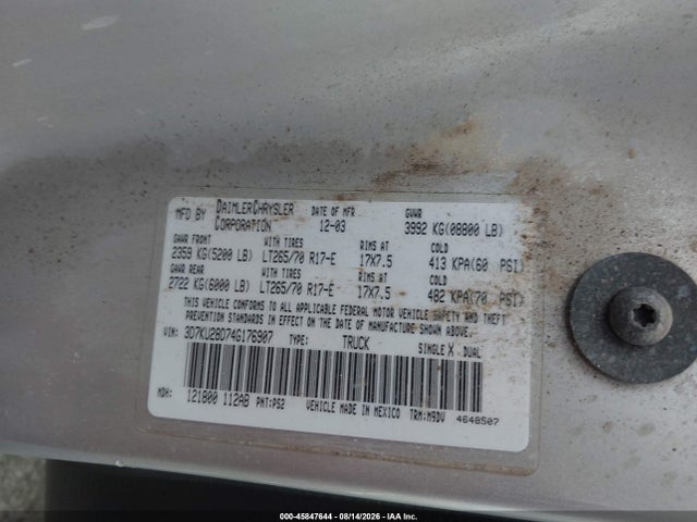 Aukcja sprzedaży 2004 Dodge Ram 2500 Slt/laramie, vin: 3D7KU28D74G176907, numer aukcji: 45847644