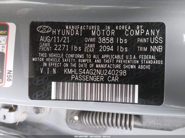 Hyundai ELANTRA SEL 2022 KMHLS4AG2NU240298 Image 9