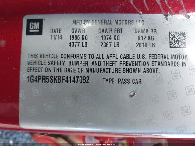 45847669 :رقم المزاد ، 1G4PR5SK8F4147082 vin ، 2015 Buick Verano Convenience Group مزاد بيع