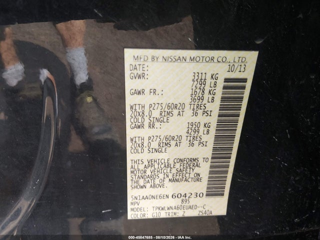 45847685 :رقم المزاد ، 5N1AA0NE6EN604230 vin ، 2014 Nissan Armada Platinum مزاد بيع