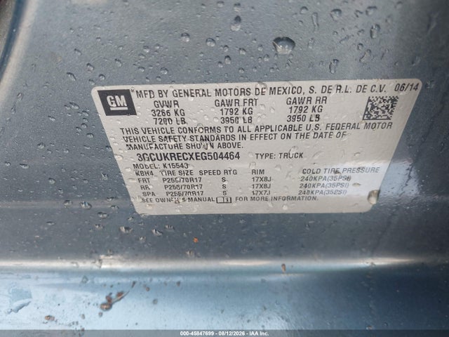 Продаж на аукціоні авто 2014 Chevrolet Silverado 1500 Lt, vin: 3GCUKRECXEG504464, номер лоту: 45847699