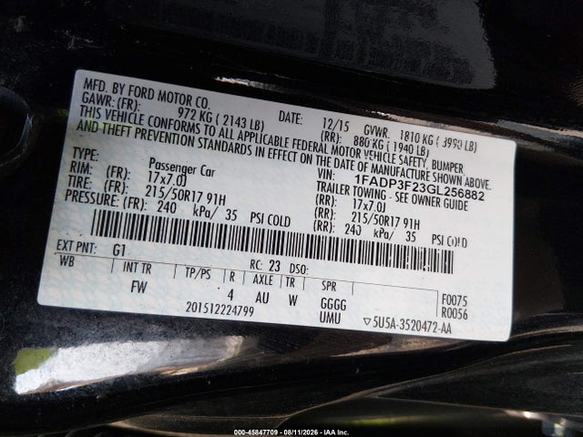 Aukcja sprzedaży 2016 Ford Focus Se, vin: 1FADP3F23GL256882, numer aukcji: 45847709