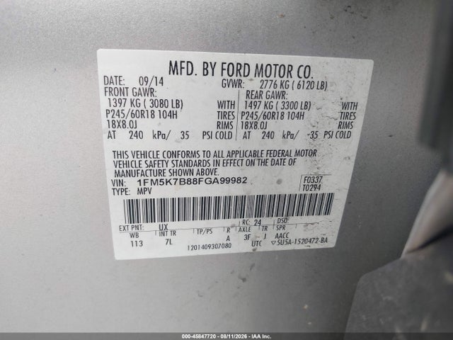 45847720 :رقم المزاد ، 1FM5K7B88FGA99982 vin ، 2015 Ford Explorer مزاد بيع