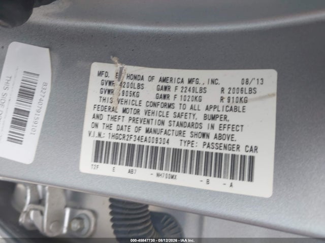 2014 Honda Accord Lx მანქანა იყიდება აუქციონზე, vin: 1HGCR2F34EA009304, აუქციონის ნომერი: 45847730