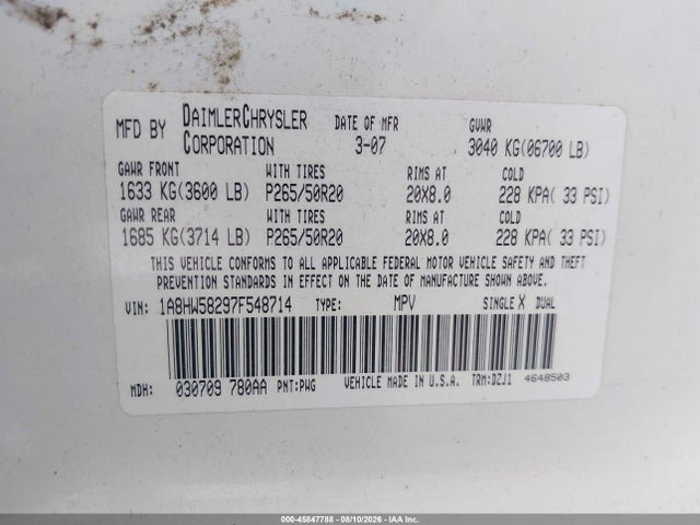 Aukcja sprzedaży 2007 Chrysler Aspen Limited, vin: 1A8HW58297F548714, numer aukcji: 45847788