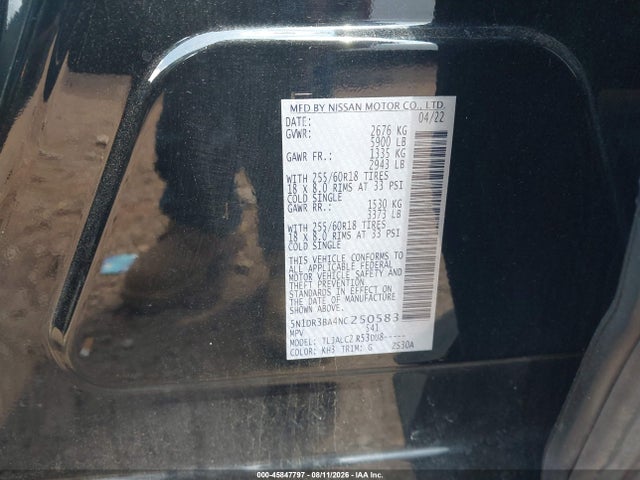 Продажа на аукционе авто 2022 Nissan Pathfinder Sv 2wd, vin: 5N1DR3BA4NC250583, номер лота: 45847797
