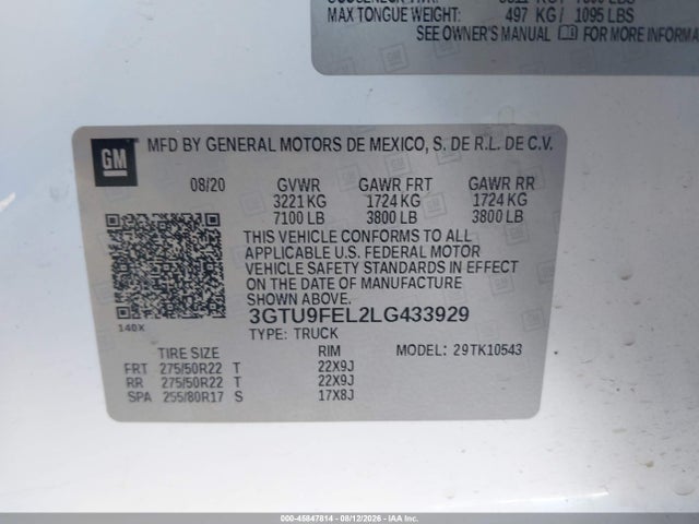 Продаж на аукціоні авто 2020 Gmc Sierra 1500 4wd  Short Box Denali, vin: 3GTU9FEL2LG433929, номер лоту: 45847814