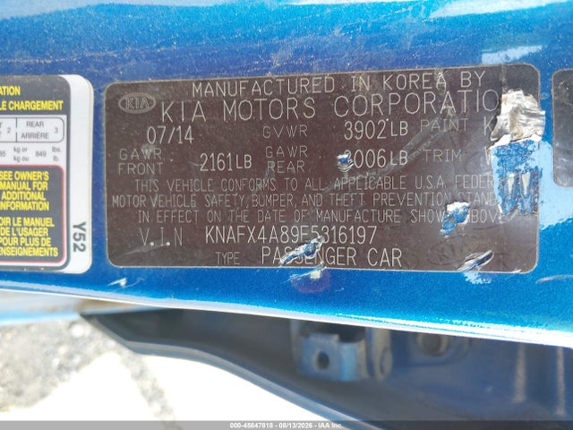 45847818 :رقم المزاد ، KNAFX4A89F5316197 vin ، 2015 Kia Forte Ex مزاد بيع