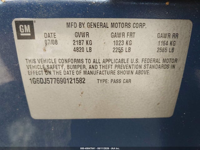 Продаж на аукціоні авто 2009 Cadillac Cts Rwd W/1sa, vin: 1G6DJ577690121582, номер лоту: 45847841