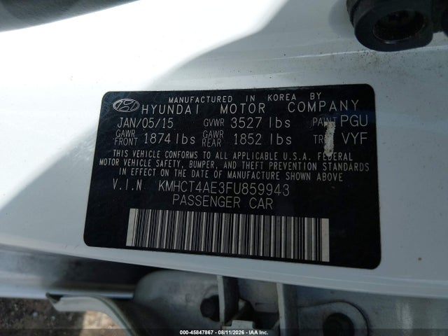 45847867 :رقم المزاد ، KMHCT4AE3FU859943 vin ، 2015 Hyundai Accent Gls مزاد بيع