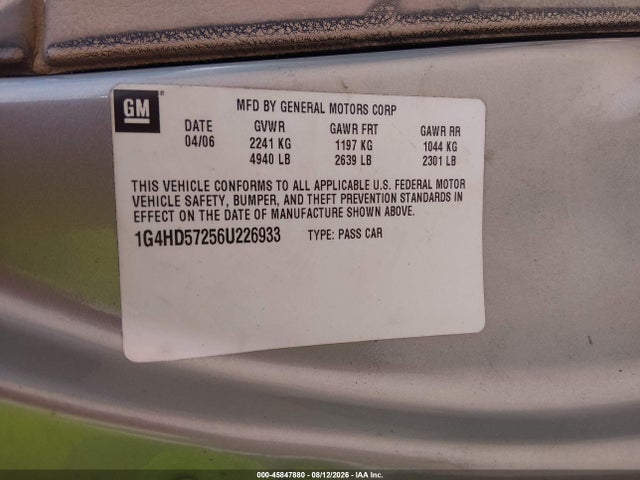 Aukcja sprzedaży 2006 Buick Lucerne Cxl, vin: 1G4HD57256U226933, numer aukcji: 45847880