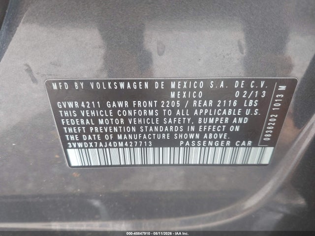 Aukcja sprzedaży 2013 Volkswagen Jetta 2.5l Se, vin: 3VWDX7AJ4DM427713, numer aukcji: 45847910
