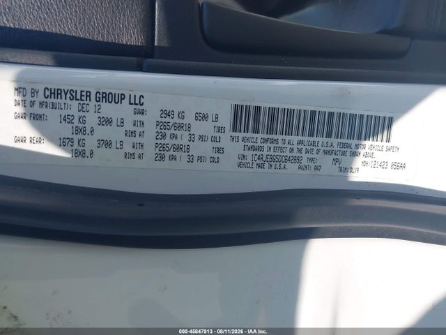 2013 Jeep Grand Cherokee Limited მანქანა იყიდება აუქციონზე, vin: 1C4RJEBG5DC642892, აუქციონის ნომერი: 45847913