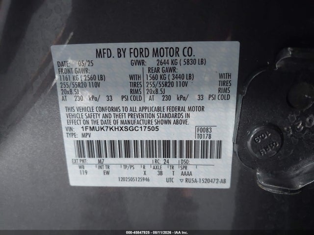 Продажа на аукционе авто 2025 Ford Explorer St-line, vin: 1FMUK7KHXSGC17505, номер лота: 45847925