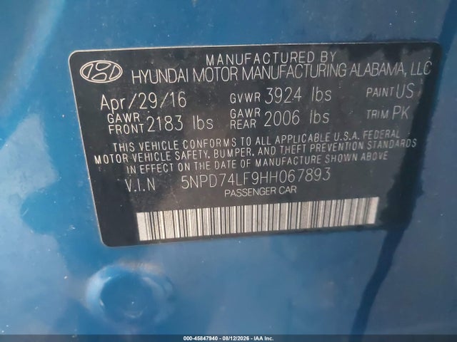 Продажа на аукционе авто 2017 Hyundai Elantra Se, vin: 5NPD74LF9HH067893, номер лота: 45847940