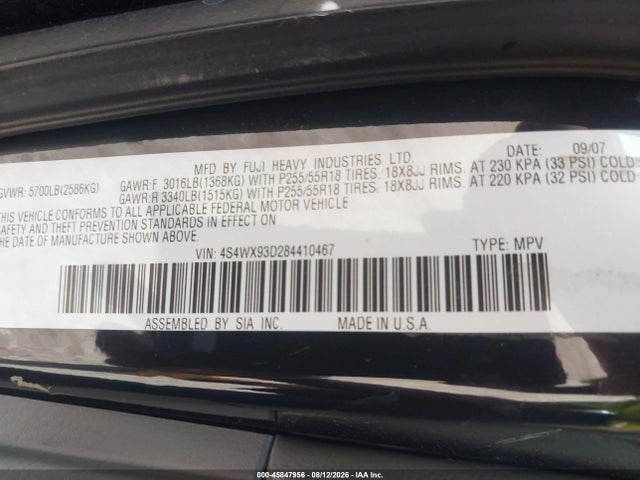 Продаж на аукціоні авто 2008 Subaru Tribeca Limited 5-passenger, vin: 4S4WX93D284410467, номер лоту: 45847956