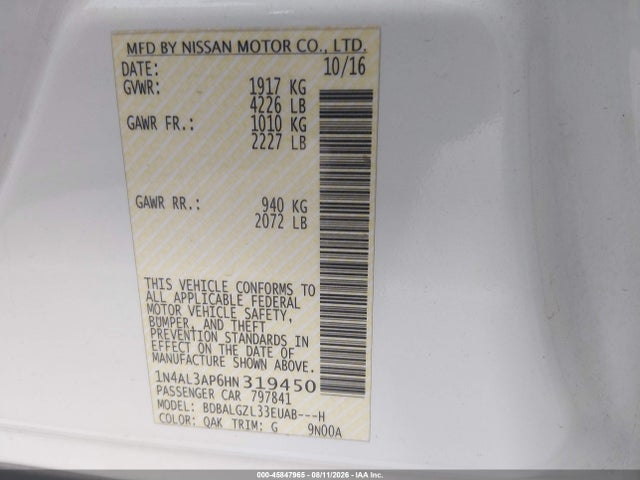 1N4AL3AP6HN319450 Nissan Altima 2.5 S