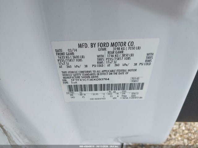 Продаж на аукціоні авто 2014 Ford F-150 Xl, vin: 1FTFX1CT3EKD93764, номер лоту: 45848010