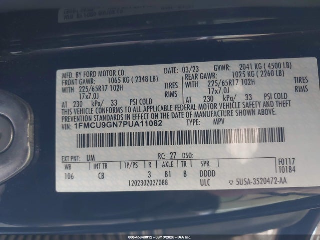 Aukcja sprzedaży 2023 Ford Escape Active, vin: 1FMCU9GN7PUA11082, numer aukcji: 45848012