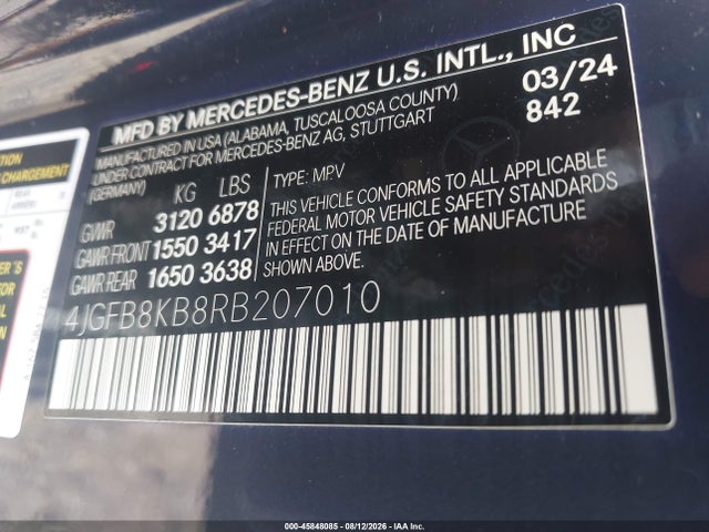 45848085 :رقم المزاد ، 4JGFB8KB8RB207010 vin ، 2024 Mercedes-benz Amg Gle 63 S 4matic+ مزاد بيع