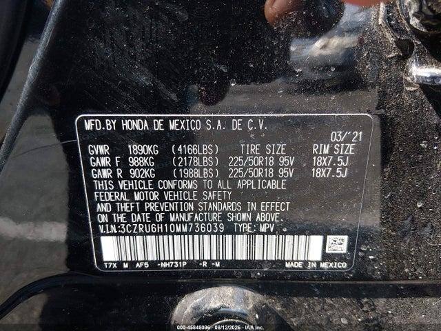 45848096 :رقم المزاد ، 3CZRU6H10MM736039 vin ، 2021 Honda Hr-v Awd Sport مزاد بيع