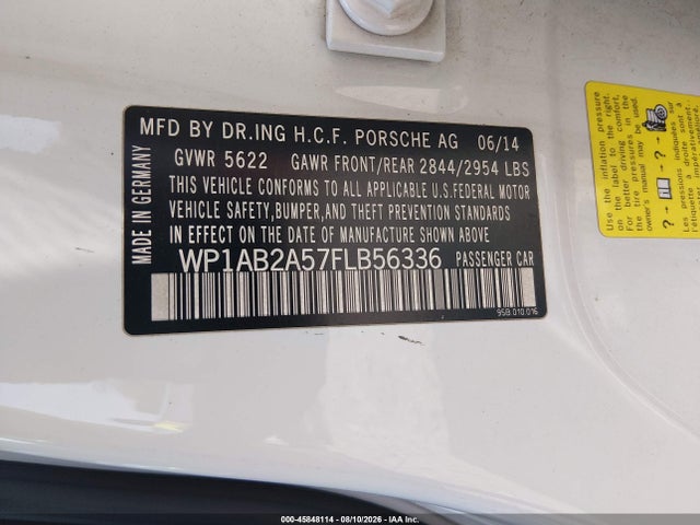 2015 Porsche Macan S მანქანა იყიდება აუქციონზე, vin: WP1AB2A57FLB56336, აუქციონის ნომერი: 45848114