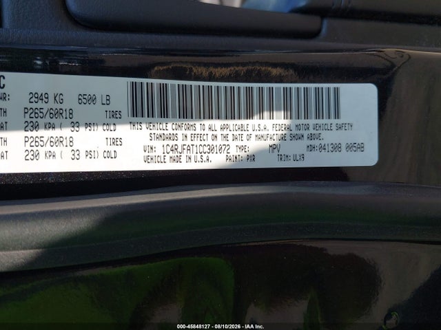 2012 Jeep Grand Cherokee Laredo მანქანა იყიდება აუქციონზე, vin: 1C4RJFAT1CC301072, აუქციონის ნომერი: 45848127